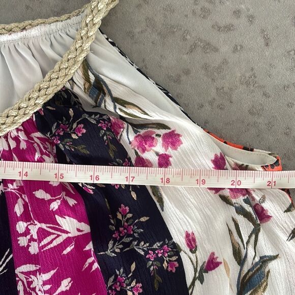 NINA LEONARD Gauzy Flowy Braided Strap Mixed Floral Patchwork Trapeze Dress XL - Picture 10 of 11
